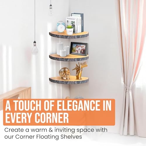 3 Tier Corner Floating Shelves Solid Paulownia Wood