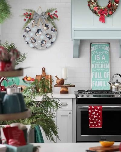 Cute Christmas Welcome Sign with Penguin Wreath Decor