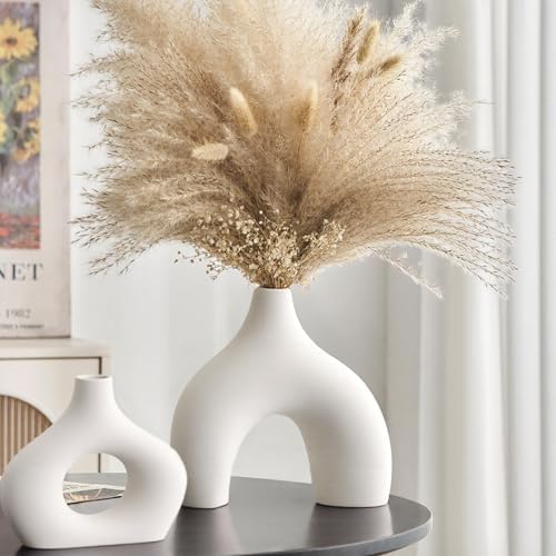 GarDream White Ceramic Vase Set of 2 Minimalist Donut Style