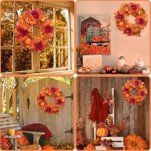 Fall Wreath with Lights - 20 Inch Autumn Decor for Front Door and Porch