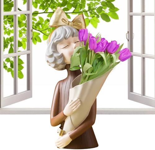 Decor Ornaments - Dry Flower Holder - Artistic Girl Statue Vase for Home Decor