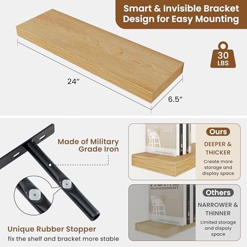 Fuqing Floating Shelves Wall Mounted 24 Inch Set of 2 Oak