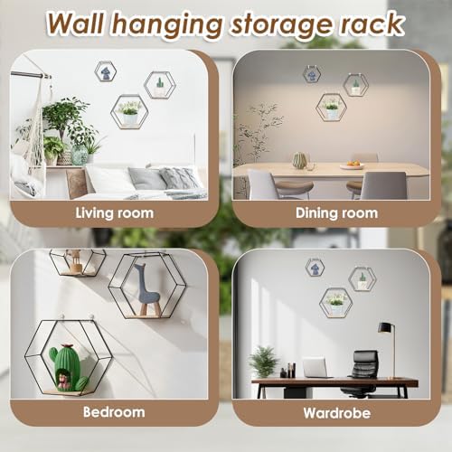 3PCS Hexagon Floating Shelves Black Wall Mount