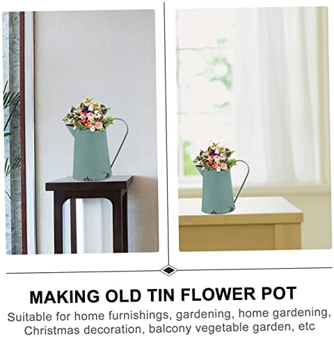 Mipcase Vintage Iron Kettle Flowerpot Decorative Vase for Home Rustic Garden