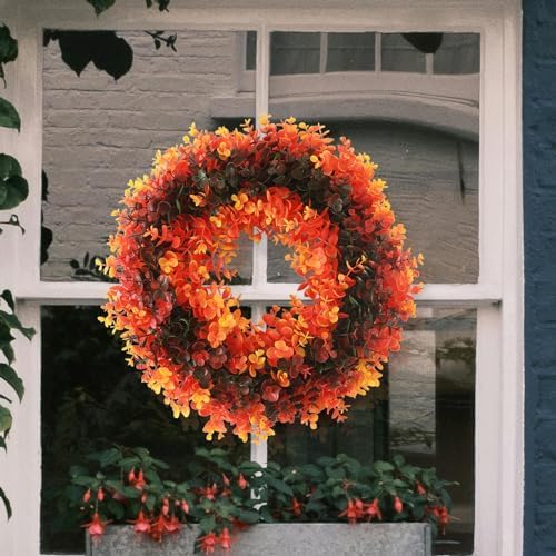 Welcome Wreath for Front Door Colorful Plastic 16x16 Inches