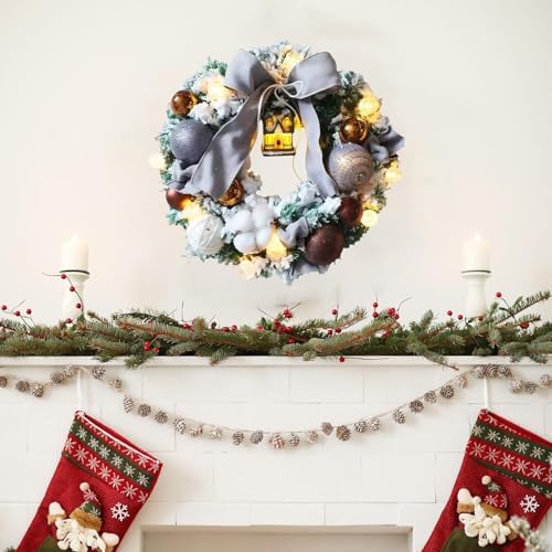 Front Door Wreath with Bow Tie Realistic Holiday Decor