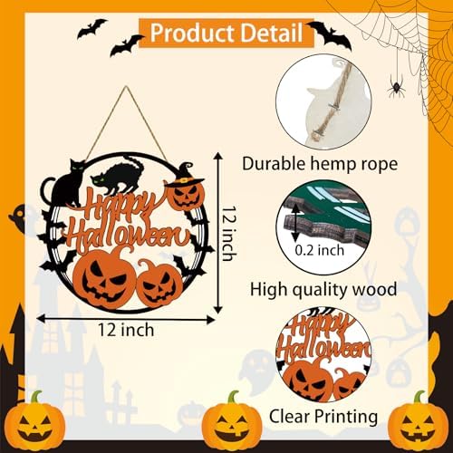 Halloween Wreath Decorations with Pumpkin Bat Black Cat Sign