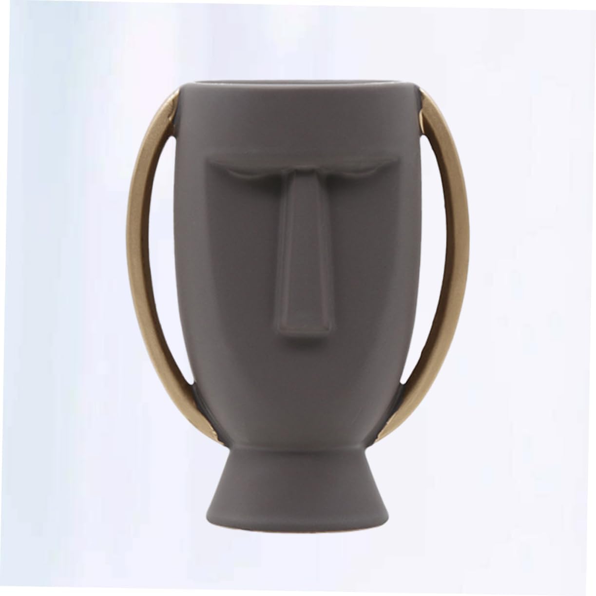 Human Face Ceramic Vase Dry Flower Holder for Home Decoration Unique Table Ornament Grey Craft