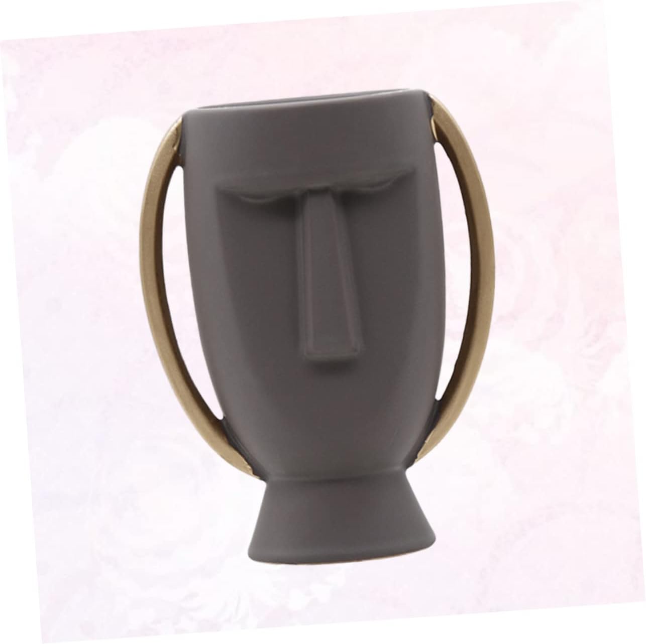 Human Face Ceramic Vase Dry Flower Holder for Home Decoration Unique Table Ornament Grey Craft