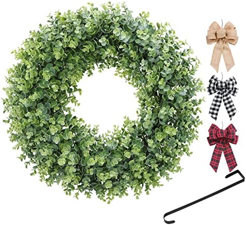 KuiMen Interchangeable Boxwood Wreath - 22 Green Door Decor for Seasons