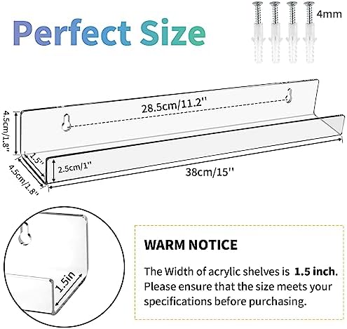2 Pieces Acrylic Floating Shelves for Small Bathroom Display