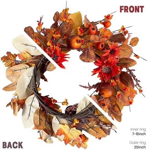 18 Inch Fall Wreath for Front Door Decor