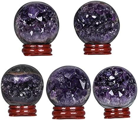 7 Piece Chakra Stones Bundle with Amethyst Geode Crystal Ball and Wooden Stand for Home Decor