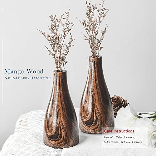 AeraVida Artistic Grain Pattern Mango Wood Flower Vase Set of 2