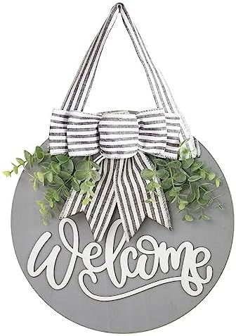 Gray Welcome Front Door Wreath Decor Sign