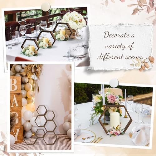 12 Pcs Wooden Hexagon Floating Shelves Brown