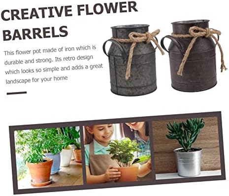 2pcs Vintage Iron Flower Bucket for Succulents Retro Decor with Small Handle for Home and Garden