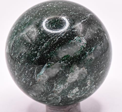 47mm Dark Green Jade Carved Sphere with Stand