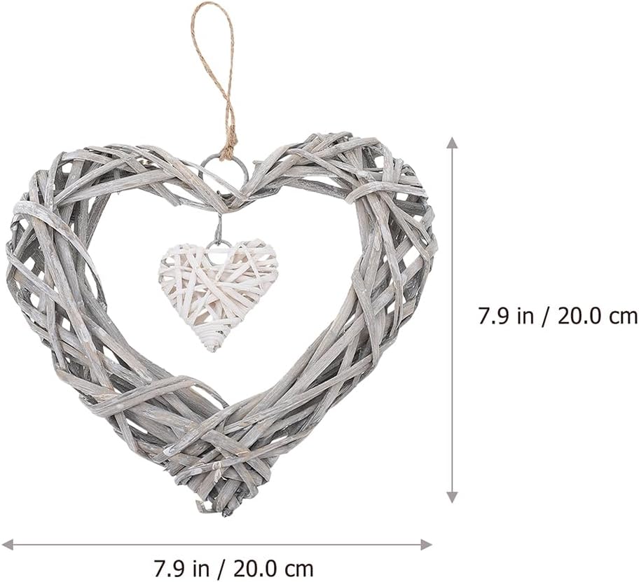 3Pcs Wicker Heart Wreath for Wall Hanging Rustic Decor