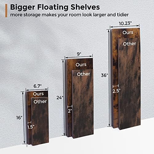 Fun Memories Floating Shelves - 2 Pack Rustic Brown Wall Shelves for Home Decor and Storage