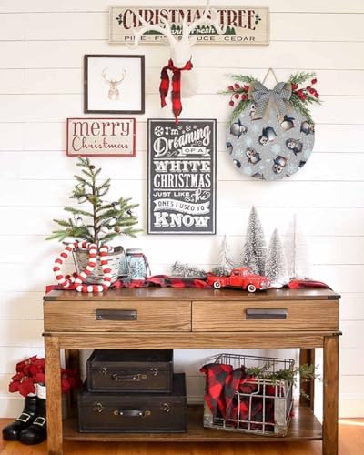 Cute Christmas Welcome Sign with Penguin Wreath Decor