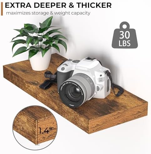 Fun Memories Floating Shelves - 2 Pack Rustic Brown Wall Shelves for Home Decor and Storage