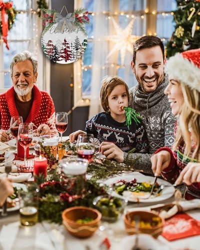 Welcome Sign Front Door Christmas Wreath Decor Plaid Xmas Tree Wooden Wall Decor