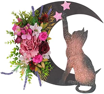 Halloween Black Cat Door Wreath with Bell Pendant