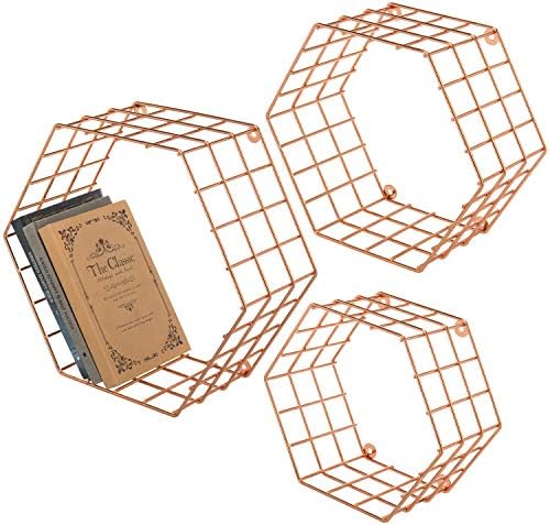 MyGift Copper Floating Hexagon Shelves Set of 3