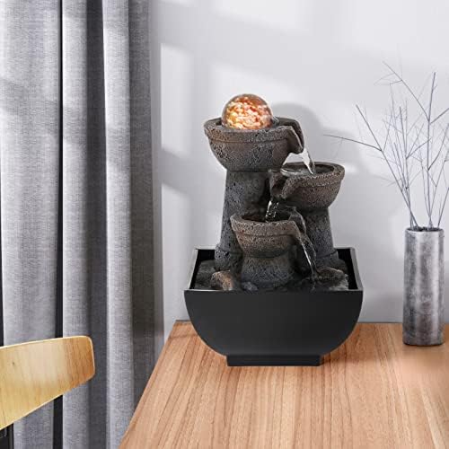 Dyna-Living Water Fountain Indoor Tabletop with Lights for Relaxation and Decor