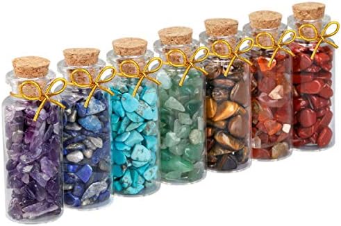 SUNYIK 7 Chakra Crystal Wishing Bottle Set and Healing Wand