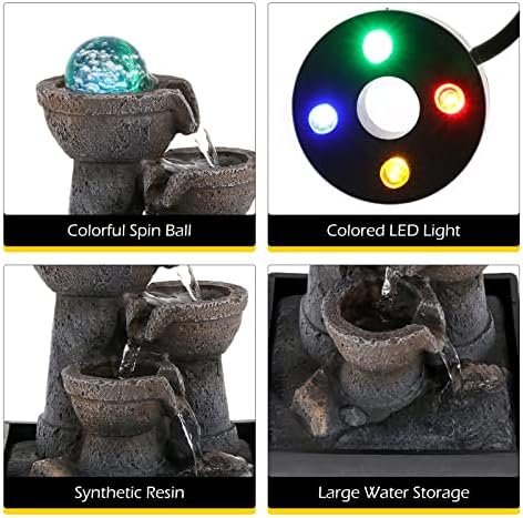 Dyna-Living Water Fountain Indoor Tabletop with Lights for Relaxation and Decor