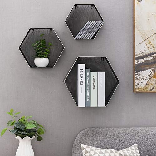 3 Piece Rustic Hexagon Floating Shelves Set