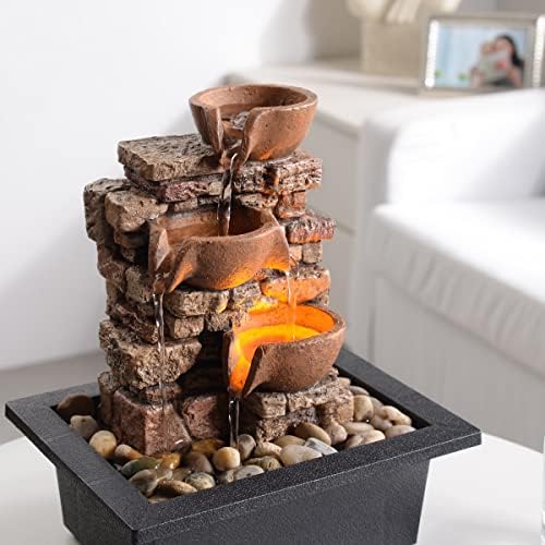 Haobos 3-Tier Tabletop Fountain with LED Lights