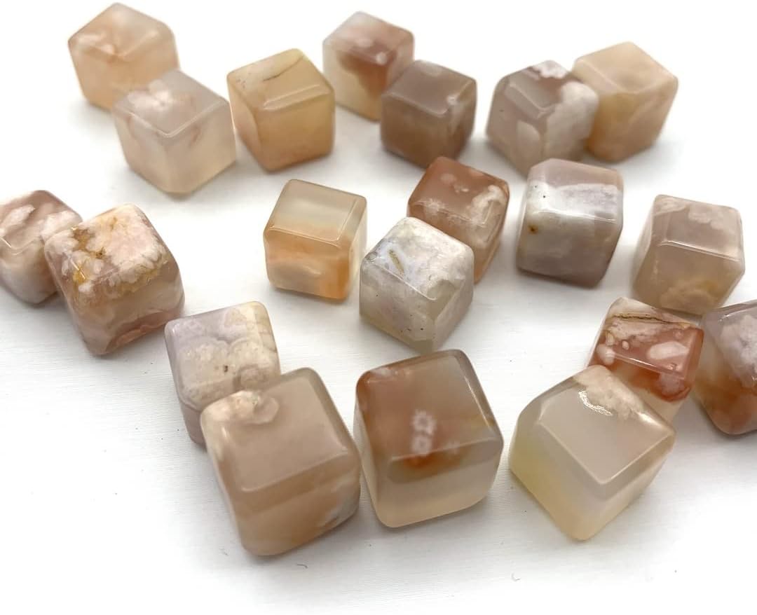 1pc Natural Cherry Blossom Agate Cube Crystal Decor Stone