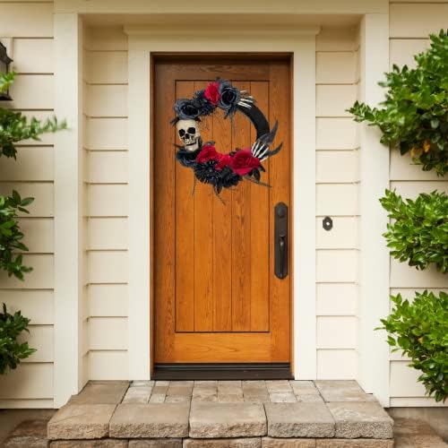 Needzo Halloween Skeleton Wreath Front Door 18 Inch