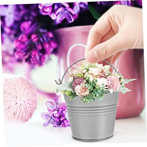 POPETPOP 5pcs Vintage Iron Flower Bucket Planter with Rustic Tin Handles for Home Decor