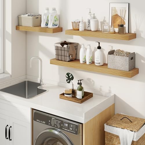 Fuqing Floating Shelves Wall Mounted 24 Inch Set of 2 Oak