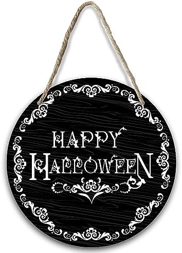 Happy Halloween Wood Sign Plaque - Round Wall Decor