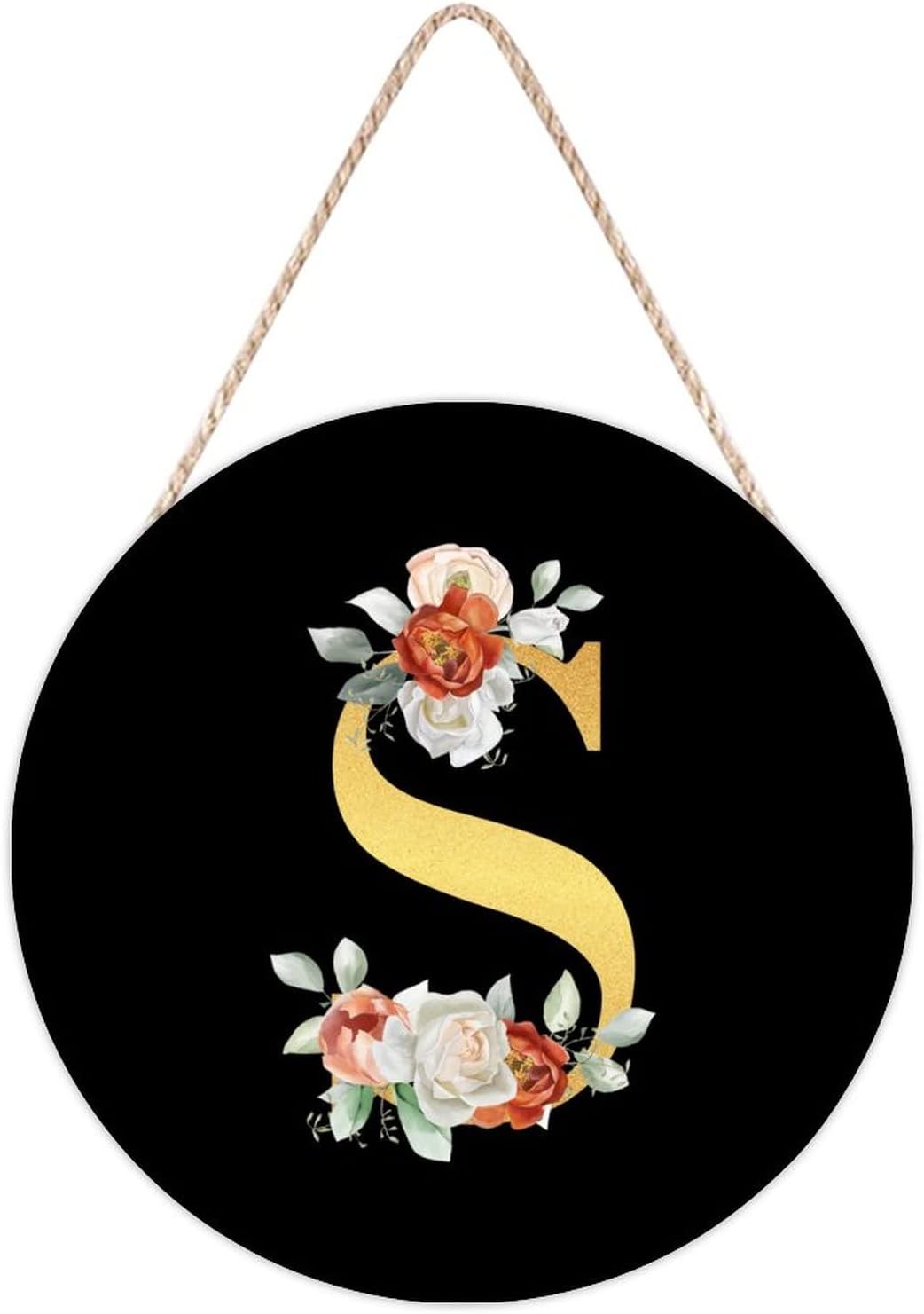 Farmhouse Front Door Hanger Rose Gold Initial Letter S Wood Sign 10x10in