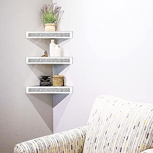 Royxen Floating Corner Shelves 2 Sets Crystal Mirrored