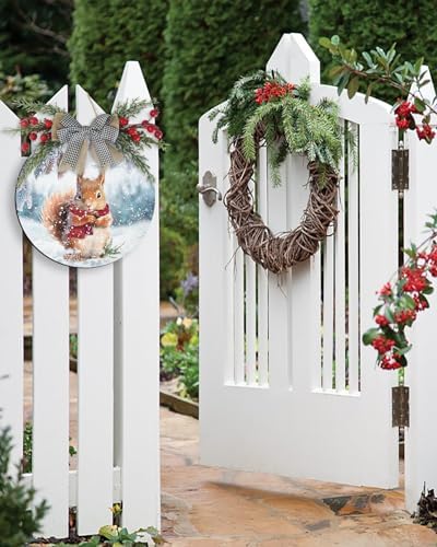 Welcome Sign with Squirrel Pine Cone Xmas Wreath