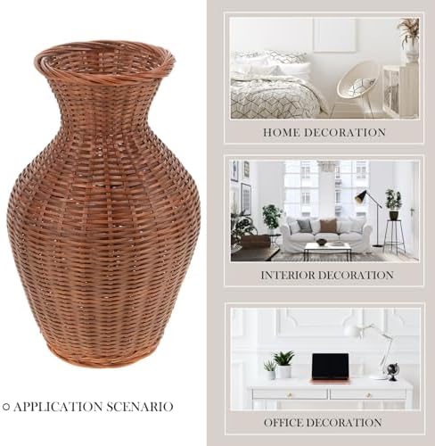 PRETYZOOM Rattan Woven Flower Vase Rustic Farmhouse Decor