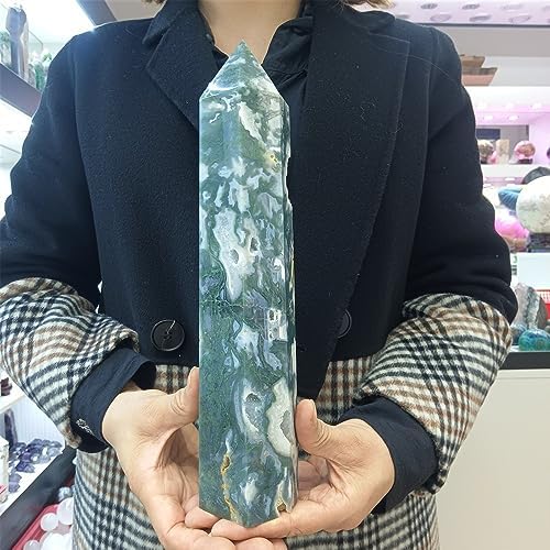 KatLin Natural Water Grass Agate Stone Column for Energy Healing and Home Decor