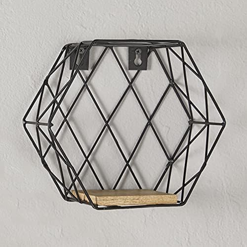 47th And Main Honeycomb Floating Wall Shelf Small Mango WoodBlack