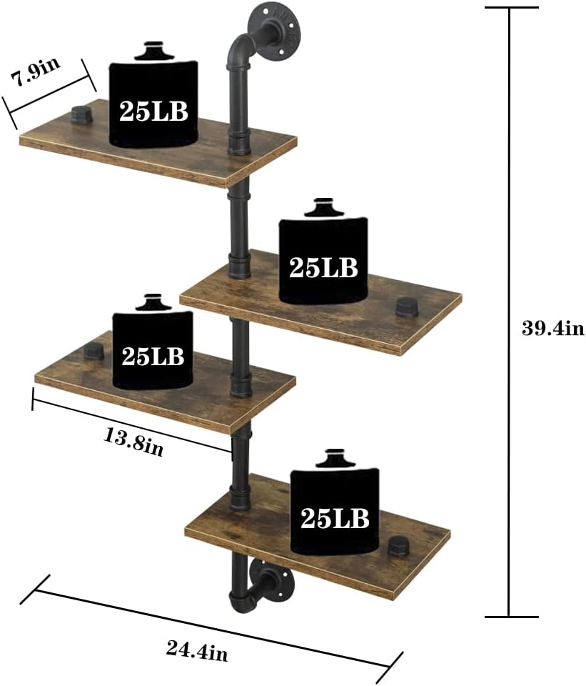 Industrial Pipe Shelving with Wood Planks Corner Floating Wall Mounted Shelf for Bar Kitchen Living Room