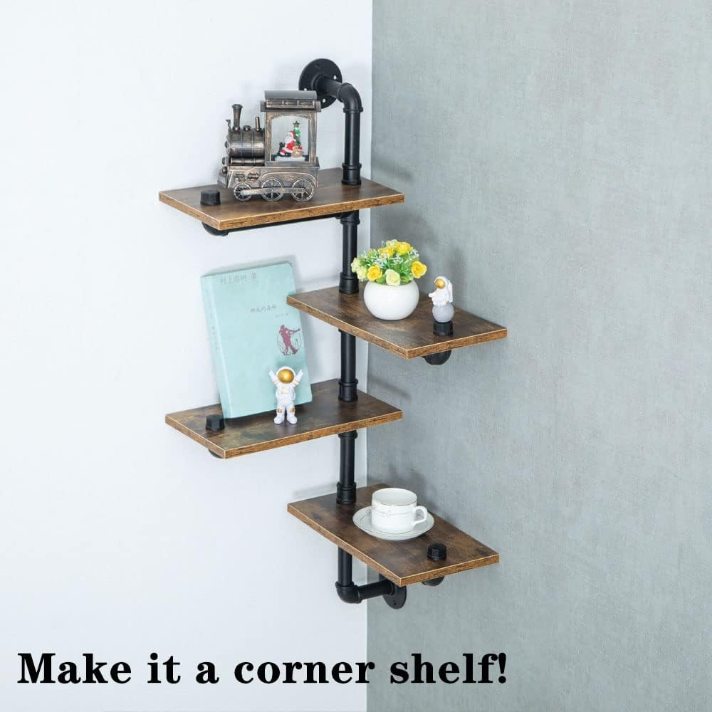 Industrial Pipe Shelving with Wood Planks Corner Floating Wall Mounted Shelf for Bar Kitchen Living Room