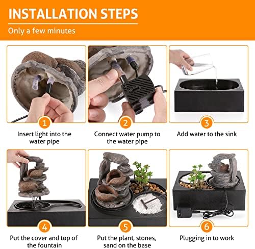 WICHEMI Tabletop Water Fountain with LED Light for Home Office Decor