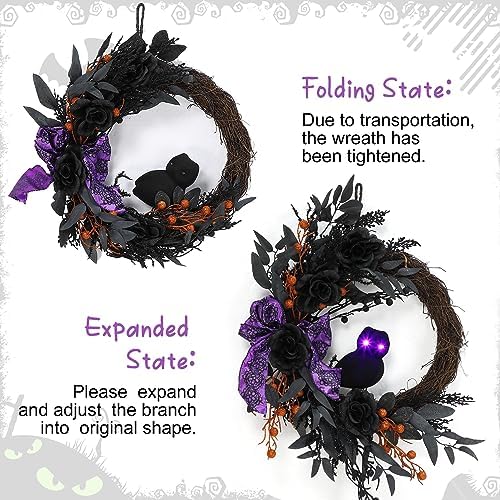 22 Inch Halloween Owl Wreath with Lighted Eyes