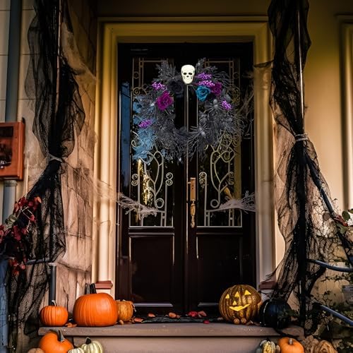 Gothic Halloween Skull Wreath with LED Lights